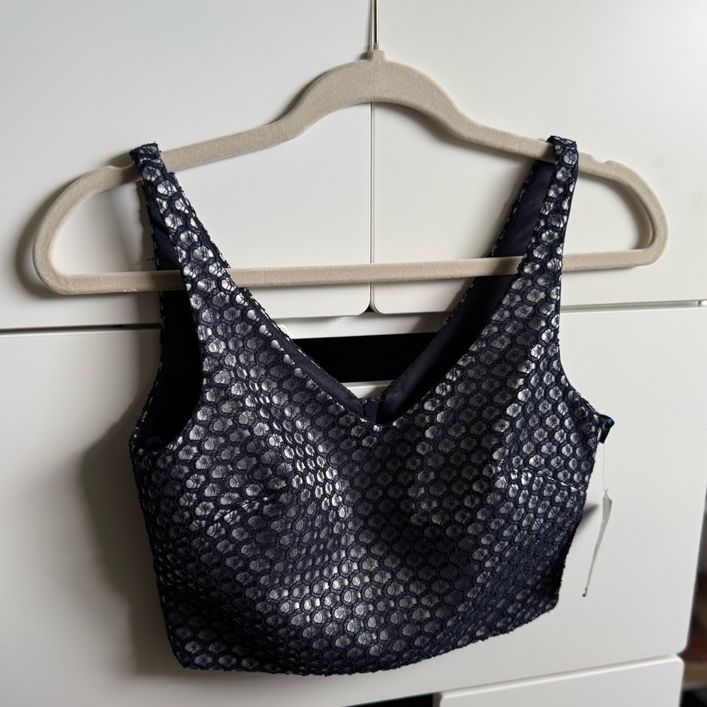 NWT Rue de la Paix Boutique Dark Blue and Silver Elegant Prom Top Size 2